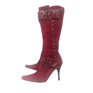 Donald Pliner Virgo Suede Pointed Toe Buckle Boots Red Size 5